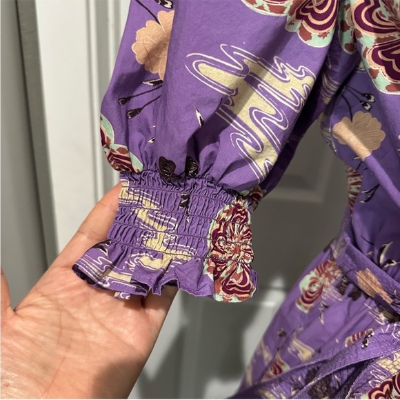 NWOT Ulla Johnson Dasha Popelin Ruffle Tier Purple Zinnia Floral Midi Dress - Picture 6 of 16